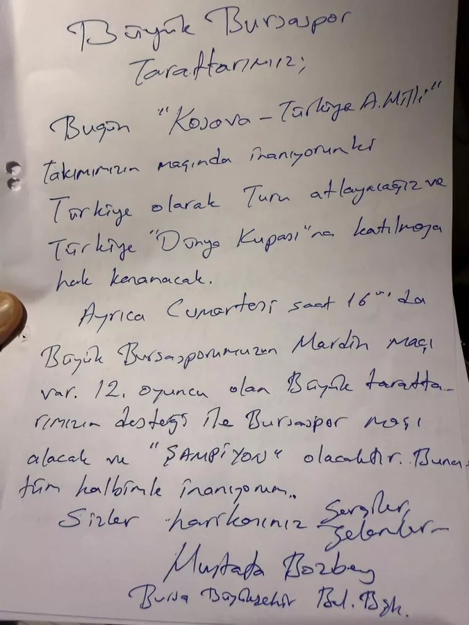 Mustafa Bozbey'den Gözaltı Sonrası Bursa ve Bursaspor'a Mektup